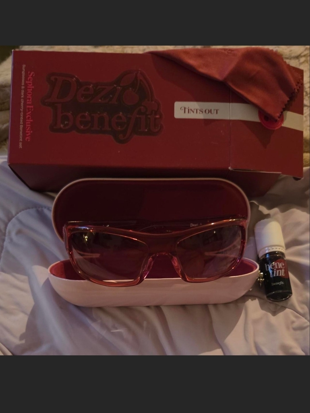 Benefit Pink Tinted Sunglasses with Matching Case